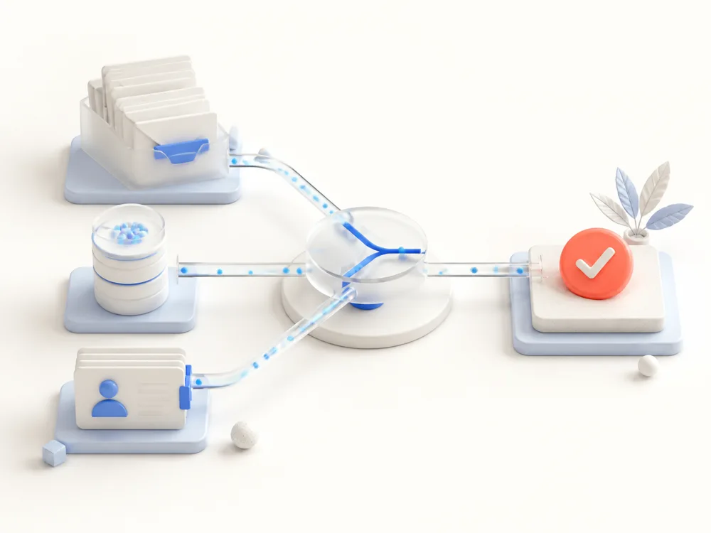 Business inputs routed through a calm, clear decision system to an approved outcome