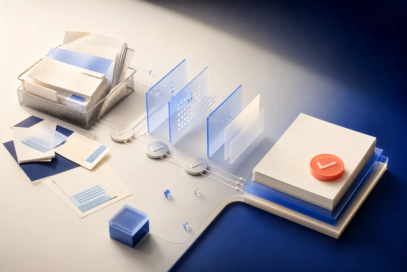 Business documents moving through a clear validation and approval workflow