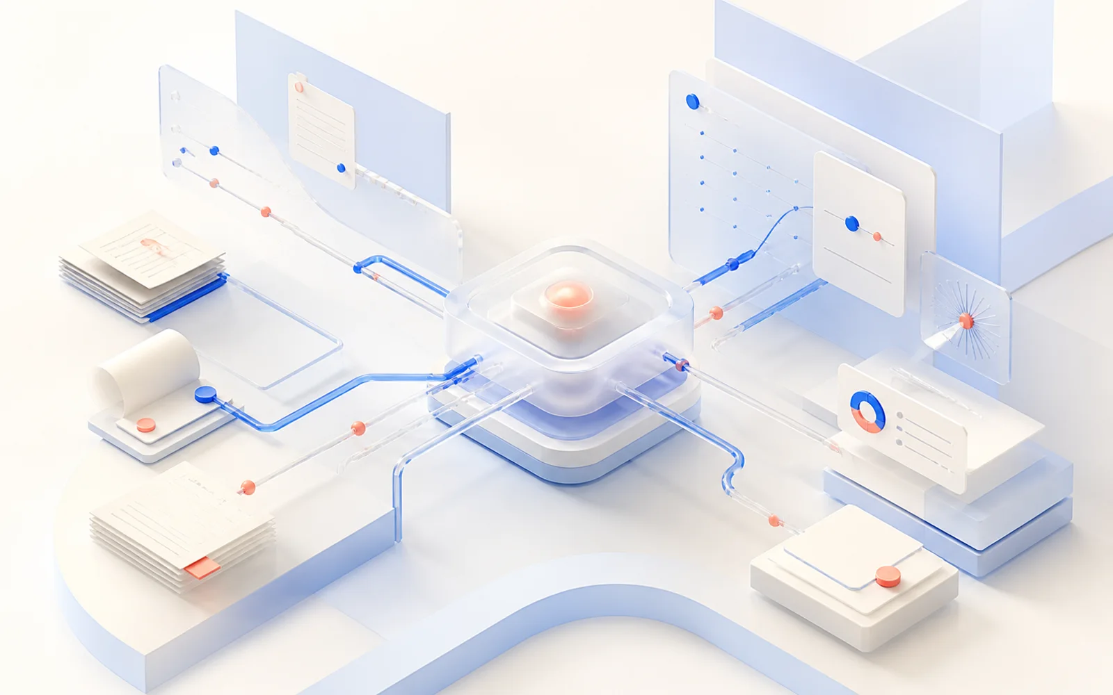 A calm interconnected operational system bringing documents, decisions, and data into one coordinated flow